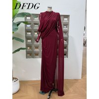 DFDG Women 2026 Spring Summer One Shoulder Draped Maxi Dress Sheer Cape Detail Ruched Bodice Formal Evening Party Gown Dress