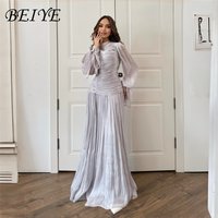 BEIYE Charming Purple Pleat Mermaid Long Sleeves Formal Evening Dress Women 2026 High Collar Prom Dress Party Gowns Customized