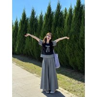 Fashionable Casual Sporty Two-Piece Set for Women Korean Style Loose Wide Leg Pants Short Sleeve with Bow Tie