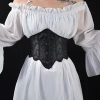 Women White Corset Crop Vintage Underbust Short 4 Button Embossed Waist Seal Bones Shaping Tops Waist Girdle Outwear For Dress