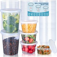 24pcs Deli Food Storage Containers with Lids,Plastic Food Storage Containers 8oz,16oz,32oz Freezer Storage Containers,BPA Free