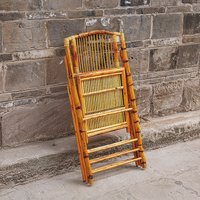 Portable Folding Chair, Vintage Bamboo Rattan Woven Backrest Seat for Camping Fishing Garden, Lightweight Foldable Retro Stool