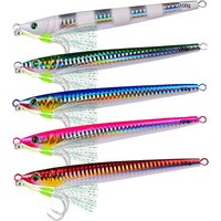 5pcs Slow Long Metal Jig Fishing Lure 60g -100g With Double Hooks Cast Jigging Spoon Artificial Shore Fish Bait Sea Bass Fishing