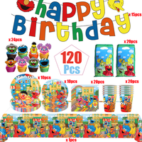 New Sesame Birthday Party Decorations Street Disposable Tableware Cup Plate Napkin Banner Baby Shower Kids Party Supplies Toy