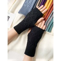 AliExpress NONE Knitted Warm Fried Dough Twists Fingerless Gloves for Women Simple Thickened Wrist Warm Gloves Elastic Versatile Casual Gloves
