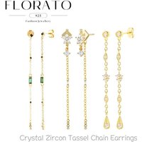 925 Sterling Silver Ear Needles Crystal Geometric Zircon Tassel Earrings For Women Temperament High Fashion Party Jewelry Gifts