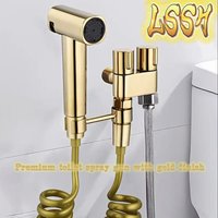 Premium toilet spray gun with gold finish, wall mounted, equipped with handheld bathtub sprayer and 2m hose dual spray