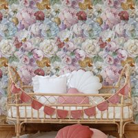 Light Purple Watercolor Floral Vinyl Wallpaper Pink Oil Painting Peel And Stick Flower Living Room Decor Waterproof Wall Sticker