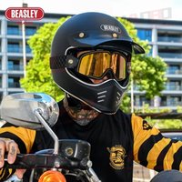 BEASLEY 502 Retro Full Helmets Motorcycle Highway Cruises Cascos ECE Vintage Goggles S-xxxl Black White Four Seasons Helmets