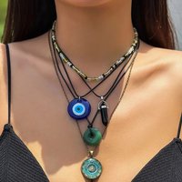 5Pcs Ethnic Peace Buckle Blue Turkish Lucky Eye Pendant Choker Necklace for Women Vintage Stone Leather Wax Thread Chain Jewelry