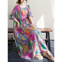 Boho Long Skirt Cotton Linen ort Sve round Ne fiti Flower plus Size Women Casual Summer Dr A-Line Skirt