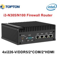 Topton Intel N100 4 Ports 2.5G Fanless Mini PC i226-V 2*COM DDR5 NVMe Efficient Cooling Solid Firewall PC Industrial Computer