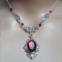 Gothic Vintage Red Quartz Crystal Necklace Butterfly Necklace Vampire Embossed Witch Jewelry Accessories Vintage Chokers