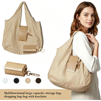 Foldable Simple Storage Bag Reusable Mini Keychain Tote Bag with Key Ring Expandable Shopping Bag Supermarket Eco-Friendly Bag
