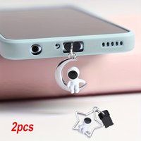 2PC Star Moon Astronaut Phone Dust Plug Pendant Suitable For iPhone For Samsung Type-C Interface Dust Plug Accessory Decoration