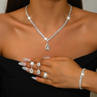 New Zirconia Waterdrop Pendant Necklace, Earrings, Bracelet and Ring Set - Fashionable and Simple Jewelry. Wife's Gift