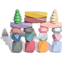18 Pcs Wooden Stacking Rocks Building Blocks, Colored Solid Wood Stones Pre-School Educational Games Toys for Kids Toddlers