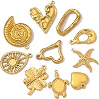 5pcs/Lot Stainless Steel Sunflower Clover DIY Earring Charms Starfish Conch Necklace Pendants Women's Heart Jewelry Wholesale
