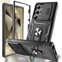 Case For Samsung Galaxy S23 S24 S25 Ultra S21 S22 Plus S25Edge S23FE S24FE Camera Slide Armor Protection 360 Degree Rotate Cover
