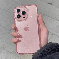 Pink Glitter Bling Clear Soft Case for IPhone 17 Air 16 15 14 13 11 12 Pro Max Plus 16Pro I Phone Women Fundas Cover Accessory