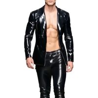 S-4XL Shiny Matt Double Sided PU Leather Coat Reversible Long Sleeve Tshirt Wet Look PVC Tops Fashion Stage Performance Jacket