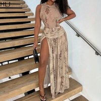 HLJ Fashion Tie Dye Printing Patchwork Two Piece Outfits Woman Sleeveless Round Neck Crop Top and Skirt Female Streetwear 2026