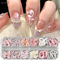 12Grid Pink Ballet Series Nail Accesssories 3D Bowknot/Heart/Skirt Hem Designs Charms For Nail Korean Style DIY Nail Decorations