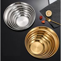 Korean Stainless Steel Disc Golden Cafe Tray Fruit Plate Cake Plate Bone Shallow Plate Snack Kitchen Home Outdoor Dinner Plate