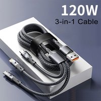240W 3 In 1 Super Fast Charging USB Cable For iPhone17 16 15 14 13 X Pro Max Micro USB Type-C Phone Charger USBC Data Cable