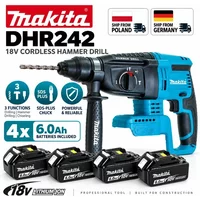 Makita DHR242 18V Akku-Bohrhammer, bürstenloser Motor, 24 mm Bohrkapazität für Beton, SDS Plus 4700 IPM 2,0 J, 3-Modus-Bauwerkzeug für schwere Arbeiten, kompatibel mit BL1860B, BL1850B, BL1815,