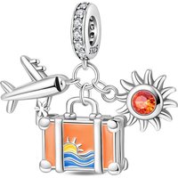 New 925 Sterling Silver Summer Travel Airplane Suitcase Charms Bead Fit Original Bracelet DIY Women Travel Jewelry