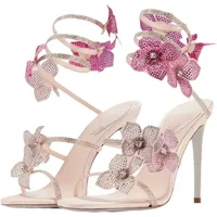 Eilyken Sexy CRYSTAL Flower Thin High Heels Women Sandals Street Style Narrow Band Ankle Strap Pole Dancing Ladies Shoes
