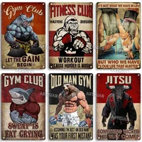 Old Man Gym Club Inspirational Phrase Art Painting Wall Plate Decor Vintage Tin Sign Fitness Garage Room Decoration Metal Signs
