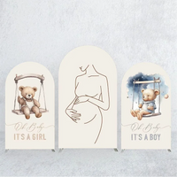 VIKAMA Beige Bear Baby Arched Background Cover Baby Shower Gender Reveal Pregnant Woman Party Decoration Photography Background