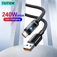 Universal Super Fast Charging LED 240W Nylon USB Dual Type C Cable For Samsung S25 Huawei Digital Display USBC Charger Data Cord