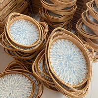 Colorful Shell Rattan Tray Creative Fruit Bread Tray Tea Set Shelf Tray Home Decoration Tray Room Storage Box Desktop Decoration