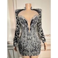 Club Sexy Stage Evening Birthday Celebrate Velvet Rhinestone Big Sleeves Skirt Costume Women Dancer Prom Stones Host Outfit