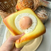 3D Fake Food Fried Egg Toast Squishy Fidget Toy Slow Rising Stretchable Squeeze Decompression Toy ASMR Gift for Adults