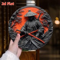 Vintage Japanese Samurai Red Sun Tin Sign - 2D Metal Round Plaque for Home Garage Wall
