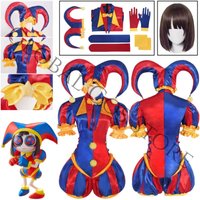 Anime The Amazing Digital Circus Pomni Cosplay Costume Colorful Harlequin Themed Cos Set Jester Hat Props Carnival Party Suit