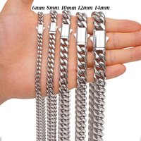 6mm-14mm Hip Hop Bling Silver Color Stainless Steel Cuban Miami Link Chain Necklaces for Men Women jewelry