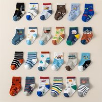 12 pairs of children's socks with car animal patterns, children's cartoon style, anti-slip dispensing, baby's daily wear