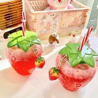 ^500ml Summer Cute Strawberry Straw Water Bottle Milk Coffee Straw Cup for Home
