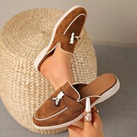 2026 New Suede Women's Slippers Retro Closed Toe Flat Bottom Shoes Anti Slip Comfortable Half Dragged Slides Women Slippers