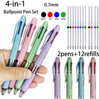 14Pcs/set Creative 4 In 1 Multicolor Ballpoint Pens Set with 0.7mm 4Color Refills,Retractable Multifunction Pen Writing Supplies
