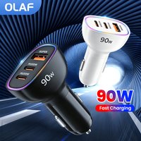 3-Port 90W Car Charger USB Type C Car Phone Charger Fast Charging 2PD30W QC30W Car Lighter Adapter for iphone Samsung Xiaomi