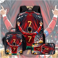 Football Star Child School Backpack with Lunch R-Ronaldos Bags ,Pencil Bags ,C-CR7 School Bags for Boys Girls Best Gift