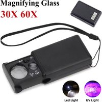 Jewelry magnifying glass with illuminated LED light, UV hand lens for diamond gems, coins, stamp, 30X, 60X
