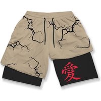 3D Print Anime Shorts Men Bilayer 2-In-1 Sports Shorts Fitness Basketball Shorts,Double-Layer Design Quick-Drying and Breathable