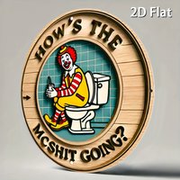 2D Flat Vintage "How's The McShit Going" Funny Toilet Wooden Sign Retro Metal Wall Art Ronald McDonald Bathroom Humor Bar Pub Ma